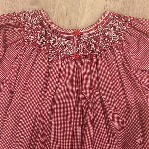 Red gingham smocked Holiday/Christmas dress, size 6T - Picture 7 of 7